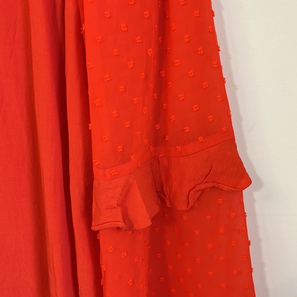 Nicole Miller New York Orange Ruffle Bell Sleeve Swiss Dotted Long Sleeve Blouse - Picture 6 of 8